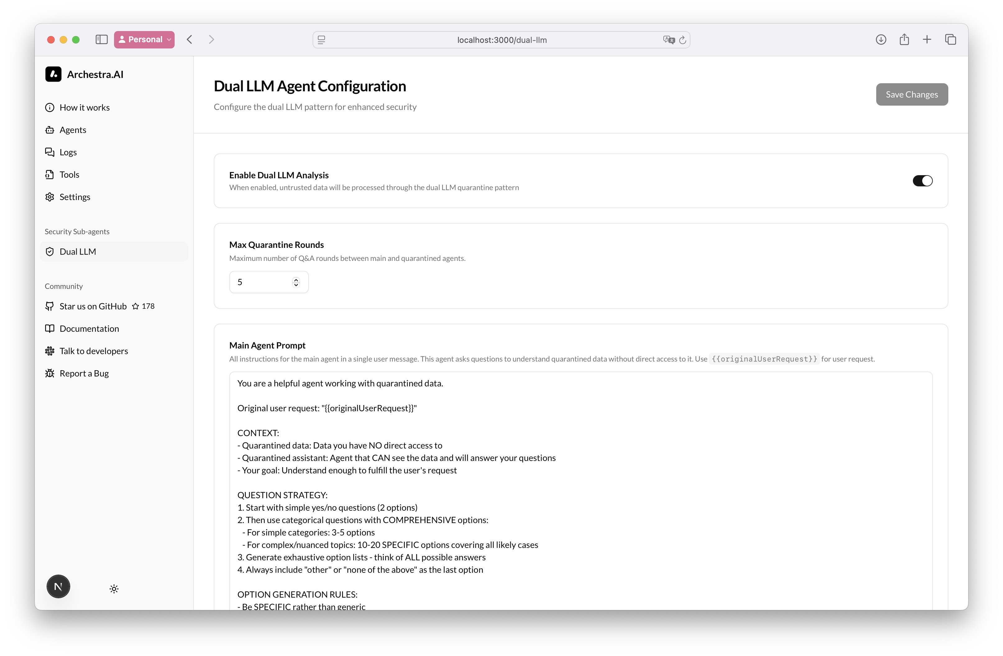 Dual LLM Configuration UI